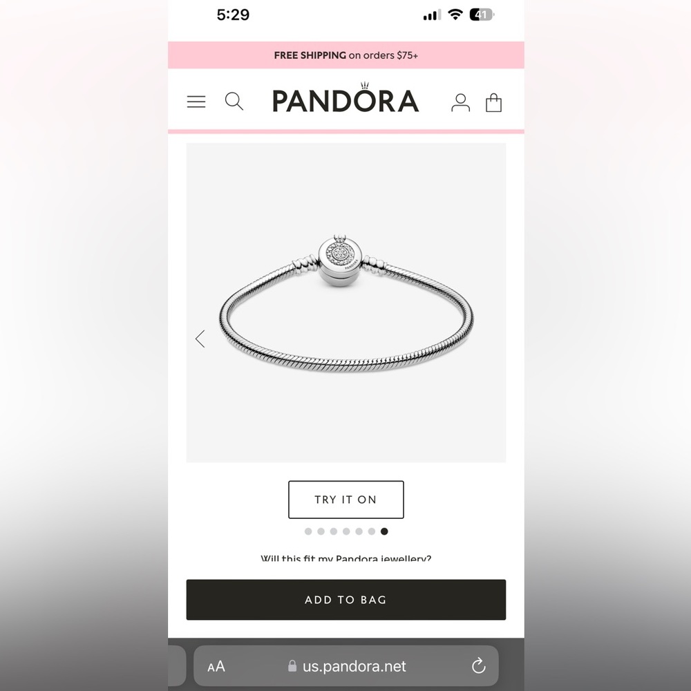 Pandora Moments Sparkling Crown O Snake Chain Bracelet | Brand New | Size 8.3 in